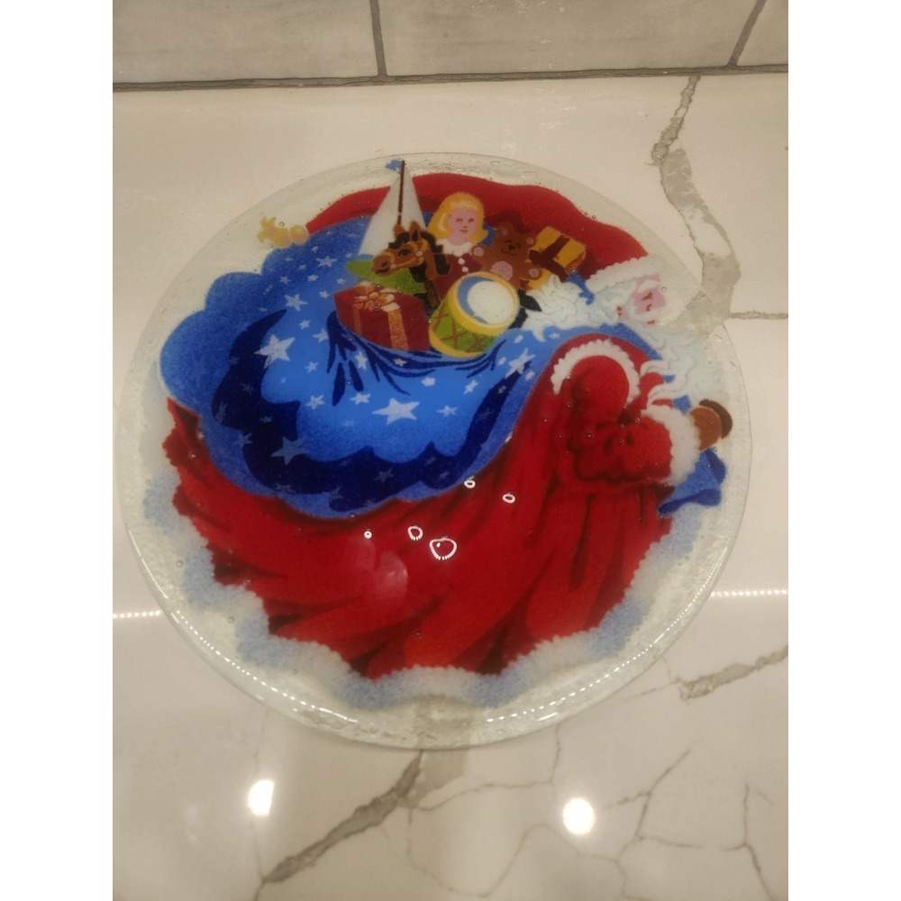 Vtg. Peggy Karr Fused Glass Plate FATHER CHRISTMAS DAVID SWITZER USA 2001-2002